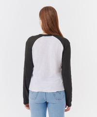 White/ Black Slub Jersey Long Sleeve Destroyed Baseball Tee | Women's Cotton Long Sleeve Tee by ATM Anthony Thomas Melillo