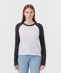 White/ Black Slub Jersey Long Sleeve Destroyed Baseball Tee | Women's Cotton Long Sleeve Tee by ATM Anthony Thomas Melillo