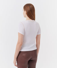 White/ Clay Modal Rib Contrast Stitch Top | Women's Top by ATM Anthony Thomas Melillo