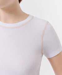 White/ Clay Modal Rib Contrast Stitch Top | Women's Top by ATM Anthony Thomas Melillo