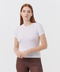 White/ Clay Modal Rib Contrast Stitch Top | Women's Top by ATM Anthony Thomas Melillo