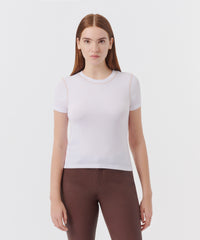 White/ Clay Modal Rib Contrast Stitch Top | Women's Top by ATM Anthony Thomas Melillo