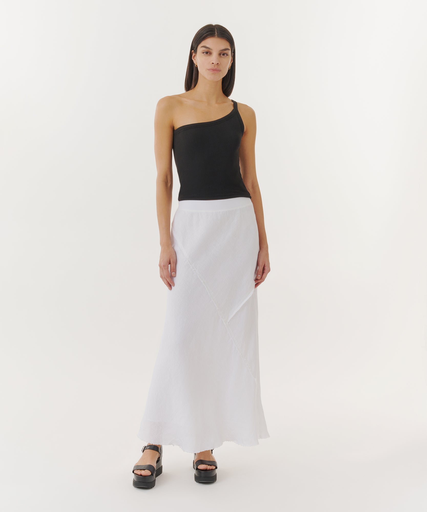 Linen Bias Skirt - White