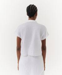 White Linen Camp Frayed Shirt | Women's Top by ATM Anthony Thomas Melillo