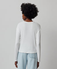 White Modal Rib Long Sleeve Boxy Tee | Women's Cotton Long Sleeve Tee by ATM Anthony Thomas Melillo