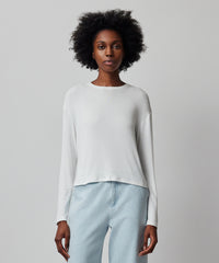 White Modal Rib Long Sleeve Boxy Tee | Women's Cotton Long Sleeve Tee by ATM Anthony Thomas Melillo
