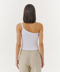 White Modal Rib One Shoulder Tank | Women's Tank by ATM Anthony Thomas Melillo