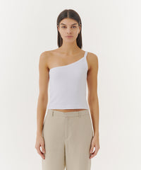 White Modal Rib One Shoulder Tank | Women's Tank by ATM Anthony Thomas Melillo