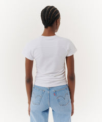 White Pima Cotton Crew Neck Ruched Tee | Women's Cotton Short Sleeve Tee by ATM Anthony Thomas Melillo