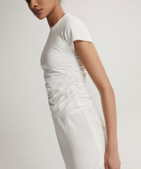 White Pima Cotton Crew Neck Ruched Tee | Women's Cotton Short Sleeve Tee by ATM Anthony Thomas Melillo