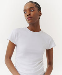 White Pima Cotton Crew Neck Ruched Tee | Women's Cotton Short Sleeve Tee by ATM Anthony Thomas Melillo