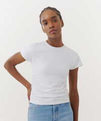 White Pima Cotton Crew Neck Ruched Tee | Women's Cotton Short Sleeve Tee by ATM Anthony Thomas Melillo