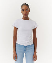 White Pima Cotton Crew Neck Ruched Tee | Women's Cotton Short Sleeve Tee by ATM Anthony Thomas Melillo
