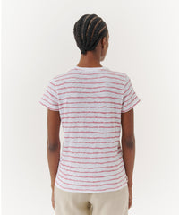 White/ Summer Rose Stripes Slub Jersey Schoolboy Crew Neck Tee | Women's Cotton Short Sleeve Tee by ATM Anthony Thomas Melillo