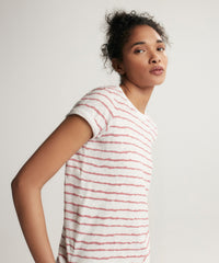 White/ Summer Rose Stripes Slub Jersey Schoolboy Crew Neck Tee | Women's Cotton Short Sleeve Tee by ATM Anthony Thomas Melillo