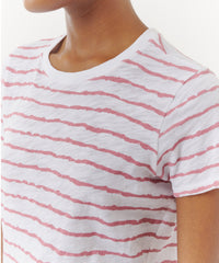 White/ Summer Rose Stripes Slub Jersey Schoolboy Crew Neck Tee | Women's Cotton Short Sleeve Tee by ATM Anthony Thomas Melillo