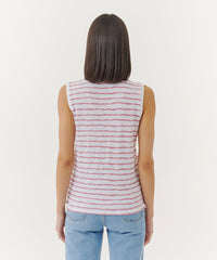 White/ Summer Rose Stripes Slub Jersey Sleeveless Schoolboy Tee | Women's Tank by ATM Anthony Thomas Melillo