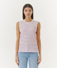 White/ Summer Rose Stripes Slub Jersey Sleeveless Schoolboy Tee | Women's Tank by ATM Anthony Thomas Melillo