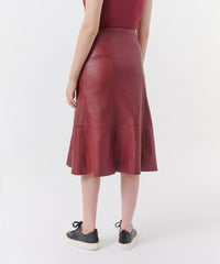 Wine Leather Flare Midi Skirt | Women's Dress by ATM Anthony Thomas Melillo