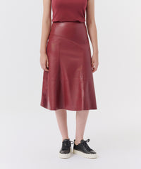 Wine Leather Flare Midi Skirt | Women's Dress by ATM Anthony Thomas Melillo