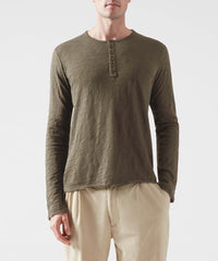Army Slub Jersey Destroyed Wash Henley | Men's Long Sleeve Tee by ATM Anthony Thomas Melillo