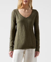 Army Slub Jersey Long Sleeve V-Neck Tee - Women's Cotton Long Sleeve Tee by ATM Anthony Thomas Melillo