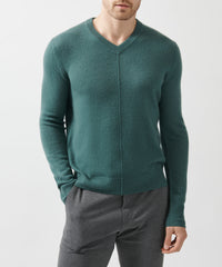 Aspen Green Recycled Cashmere Exposed Seam V-Neck Sweater | Men's Sweater by ATM Anthony Thomas Melillo