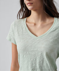Bay Green Slub Jersey Schoolboy V-Neck Tee | Women's Cotton Short Sleeve Tee by ATM Anthony Thomas Melillo
