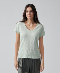 Bay Green Slub Jersey Schoolboy V-Neck Tee | Women's Cotton Short Sleeve Tee by ATM Anthony Thomas Melillo