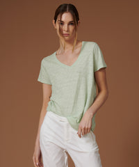 Bay Green Slub Jersey Schoolboy V-Neck Tee | Women's Cotton Short Sleeve Tee by ATM Anthony Thomas Melillo