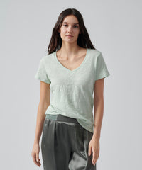 Bay Green Slub Jersey Schoolboy V-Neck Tee | Women's Cotton Short Sleeve Tee by ATM Anthony Thomas Melillo