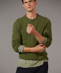 Bay Leaf Recycled Cashmere Exposed Seam Crew Neck Sweater | Men's Sweater by ATM Anthony Thomas Melillo