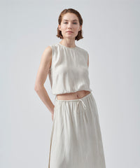 Beach Pebble Combo Silk Sleeveless Crop Top | Women's Top by ATM Anthony Thomas Melillo