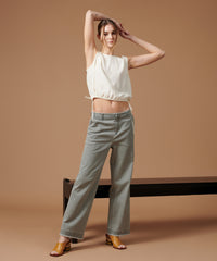 Beach Pebble Combo Silk Sleeveless Crop Top | Women's Top by ATM Anthony Thomas Melillo