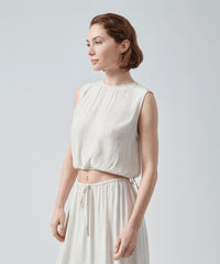 Beach Pebble Combo Silk Sleeveless Crop Top | Women's Top by ATM Anthony Thomas Melillo