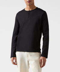 Black Classic Jersey Henley - Men's Cotton Long Sleeve T-shirt by ATM Anthony Thomas Melillo