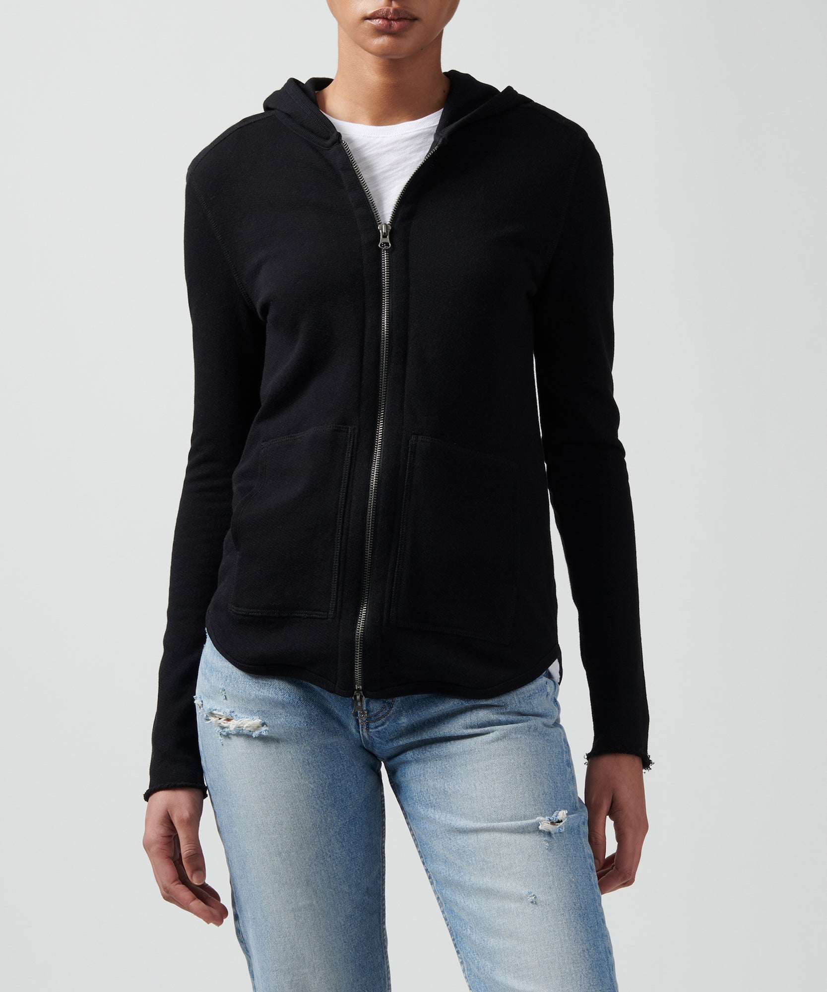 French Terry Zip Up Hoodie Black