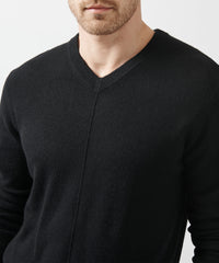 Black Recycled Cashmere Exposed Seam V-Neck Sweater | Men's Sweater by ATM Anthony Thomas Melillo