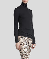 Black Ribbed Turtleneck | Women's Ribbed Tee by ATM Anthony Thomas Melillo