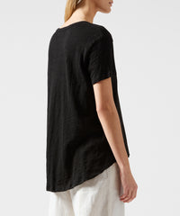 Black Slub Jersey Boyfriend V-Neck Tee - Women's Cotton Short Sleeve Tee by ATM Anthony Thomas Melillo