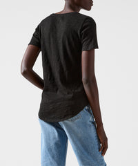 Black Slub Jersey V-Neck Tee - Women's Cotton Short Sleeve Tee by ATM Anthony Thomas Melillo