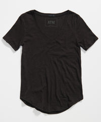 Black Slub Jersey V-Neck Tee - Women's Cotton Short Sleeve Tee by ATM Anthony Thomas Melillo