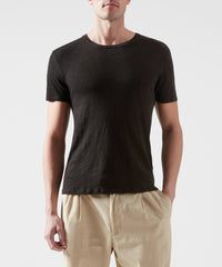 Black Slub Jersey Crew Neck Tee - Men's Cotton Short Sleeve Tee by ATM Anthony Thomas Melillo