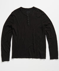 Black Slub Jersey Destroyed Wash Henley | Men's Cotton Long Sleeve Tee by ATM Anthony Thomas Melillo