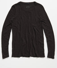 Black Slub Jersey Long Sleeve Destroyed Wash Tee | Women's Cotton Long Sleeve Tee by ATM Anthony Thomas Melillo