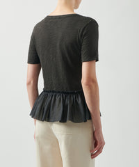Black Slub Jersey Mixed Media Peplum Top | Women's Top by ATM Anthony Thomas Melillo