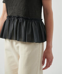 Black Slub Jersey Mixed Media Peplum Top | Women's Top by ATM Anthony Thomas Melillo