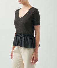 Black Slub Jersey Mixed Media Peplum Top | Women's Top by ATM Anthony Thomas Melillo