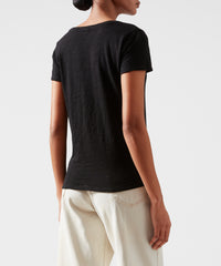 Black Slub Jersey Schoolboy V-Neck Tee - Women's Cotton Short Sleeve Tee by ATM Anthony Thomas Melillo