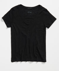 Black Slub Jersey Schoolboy V-Neck Tee - Women's Cotton Short Sleeve Tee by ATM Anthony Thomas Melillo
